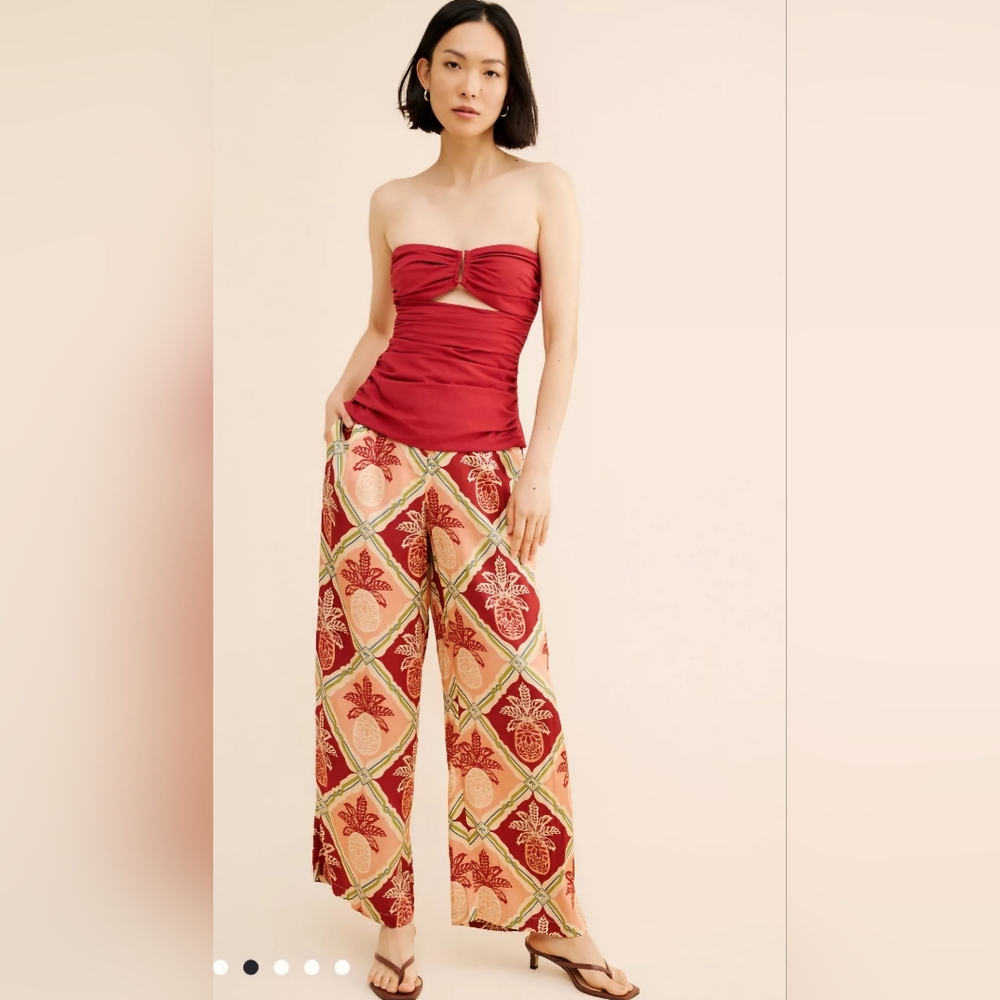 FARM Rio Pineapple Satin Wide-Leg Pants - Picture 3 of 9